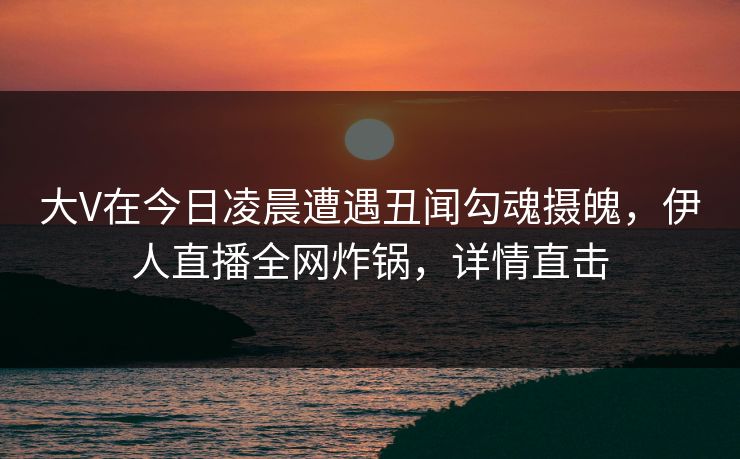 大V在今日凌晨遭遇丑闻勾魂摄魄，伊人直播全网炸锅，详情直击