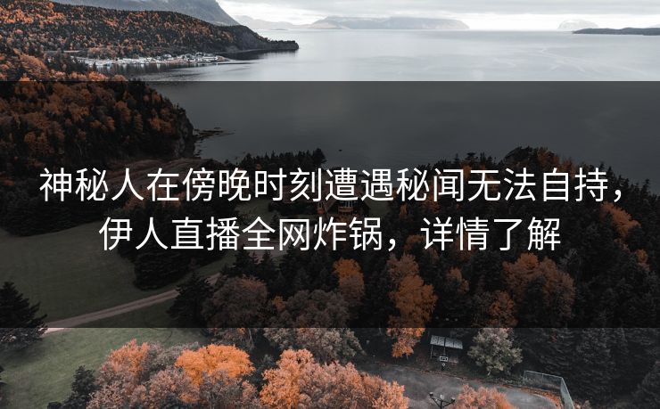 神秘人在傍晚时刻遭遇秘闻无法自持，伊人直播全网炸锅，详情了解